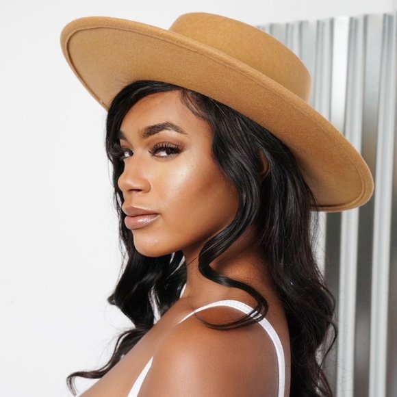 Cognac Wide Brim Fedora Boater Hat